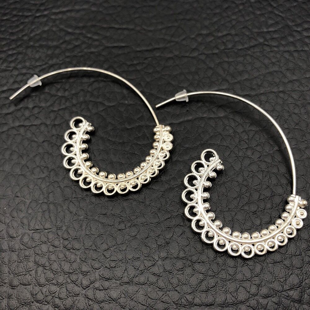 Spiral Hoop Earrings Silver Tone‎ Ball and Circle